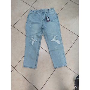 No Boundaries Women's 17 Jeans Straight Super High Rise Button Fly Light Wash #2